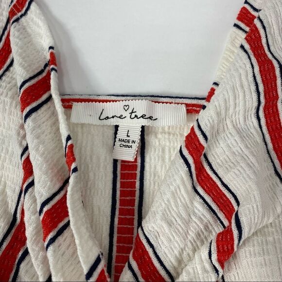 Love Tree Crop Top Waffle Knit Knotted Front Stripe Red White Blue NWOT L - Picture 3 of 8